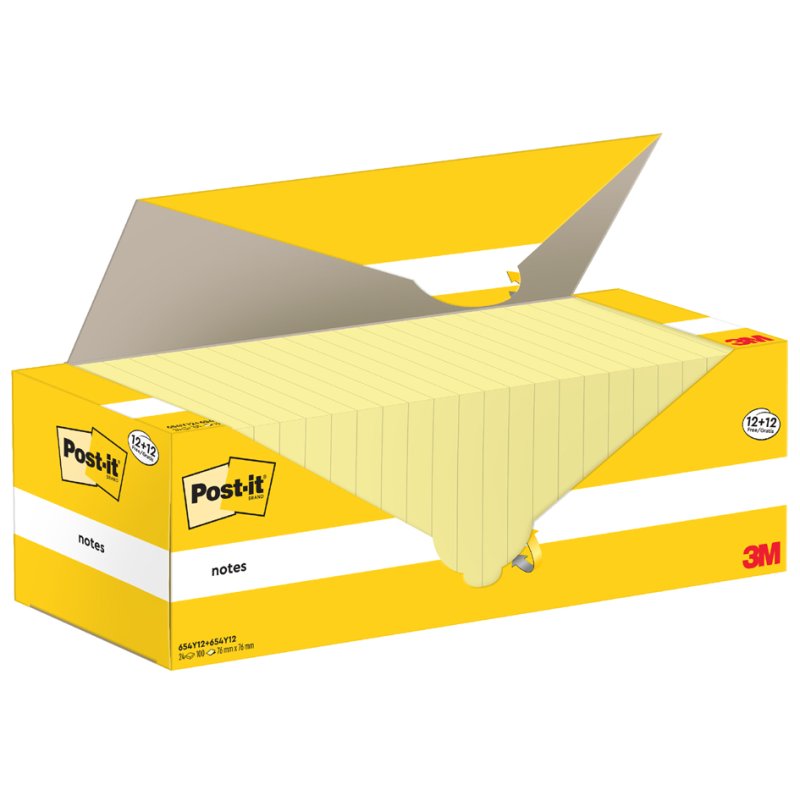 Post-it bloc-notes adhésifs, 76×76 mm, jaune, 24 blocs
